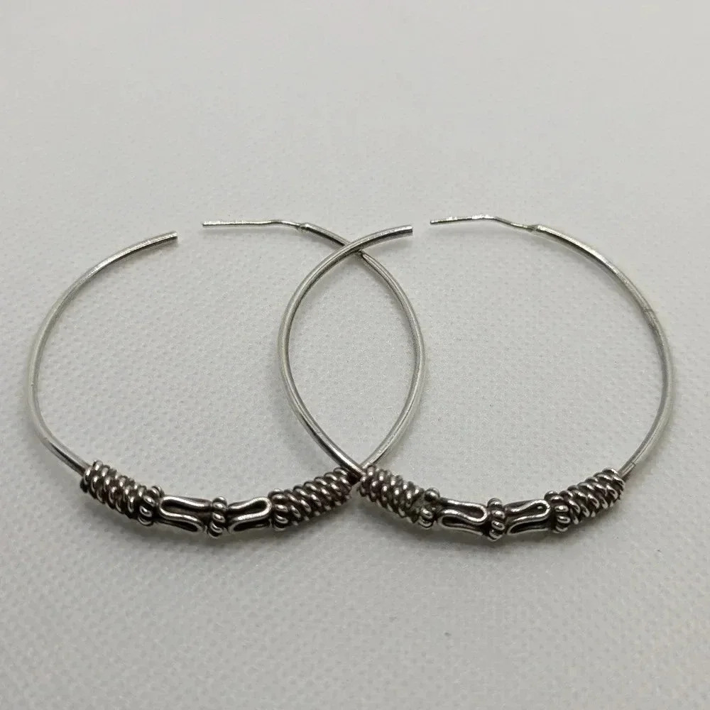Large Bali  sterling hoops